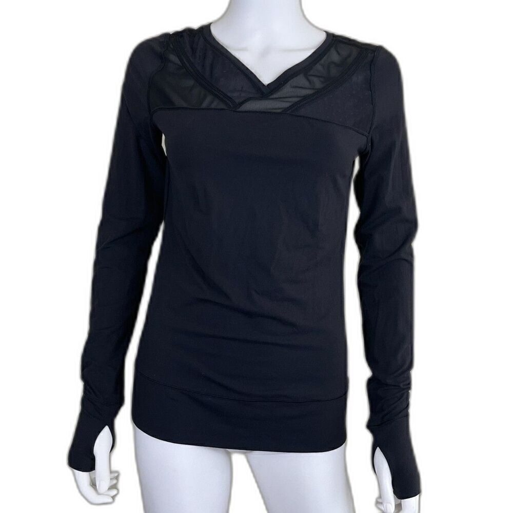 Lululemon Women's Size M Black Just Breathe Long Sleeve Mesh Top Rulu Light Gym